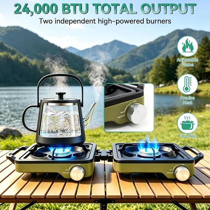 2 Burner Portable Camp Stove, 24000 BTU Propane Camping Stove - Image 2