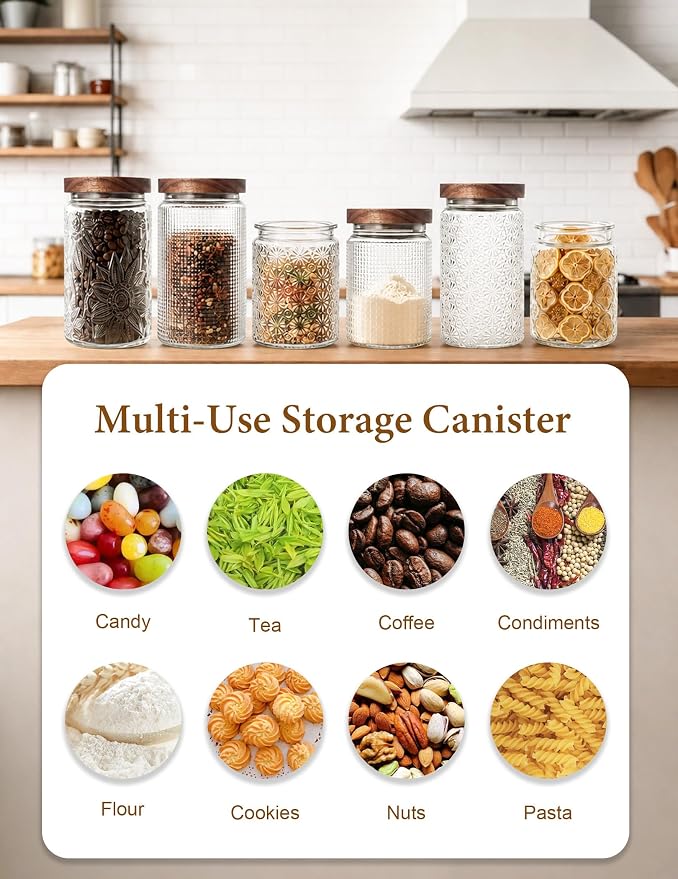 Vintage Glass Jars with Wood Lids - 34 OZ Airtight Storage Container - Image 5