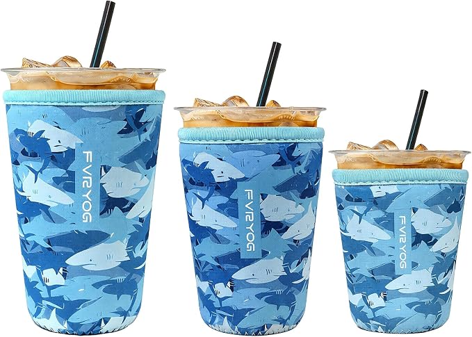 3 Pack Reusable Insulated Neoprene Iced Coffee Sleeves & Coffee Cup Holder by Fvryog