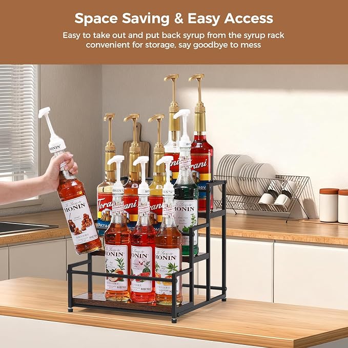 Coffee Syrup Rack Organizer, 3-Tier 12 Syrup Bottles Holder Stand - Image 5