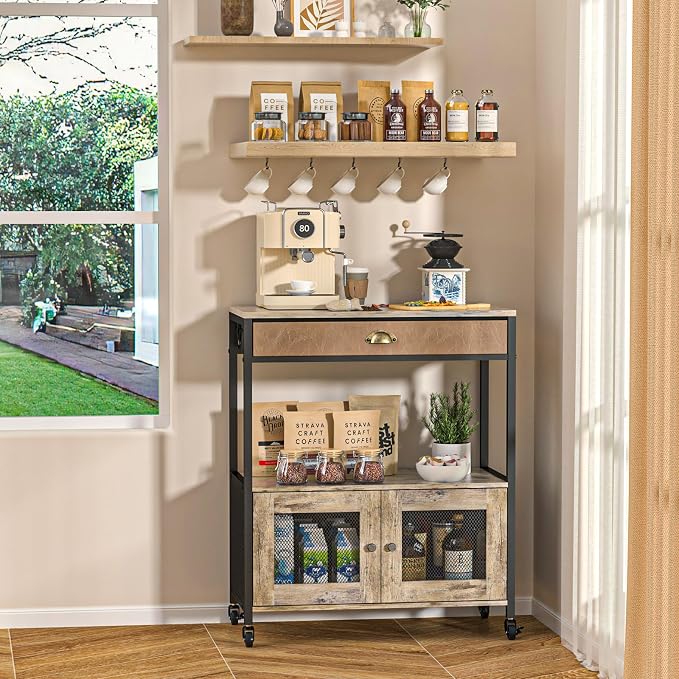 X-cosrack Large Coffee Bar Cabinet，3 Tiers Kitchen Coffee Cart - Image 7