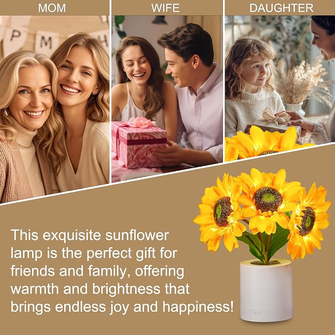 WSYEAR Sunflower Gifts for Women-Sunflowers Flower Lamp Night Light for Bedroom - Image 2