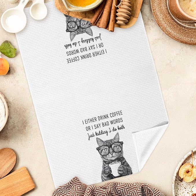 Funny Cat Kitchen Towels Decorative, I Either Drink Coffee or I Say Bad Words - Image 6