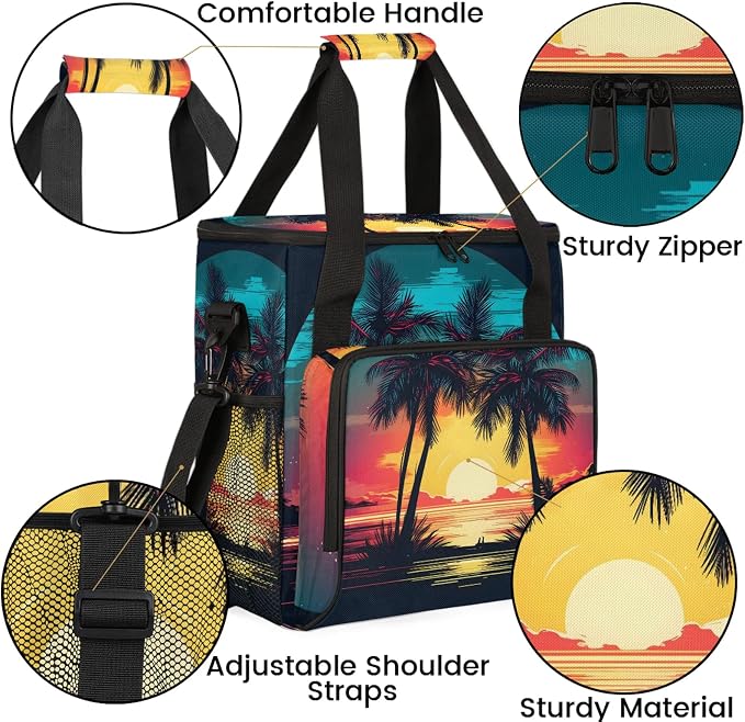 Tropical Palm Tree Theme Coffee Maker Carring Bag, Large Insulated Storage - Image 6
