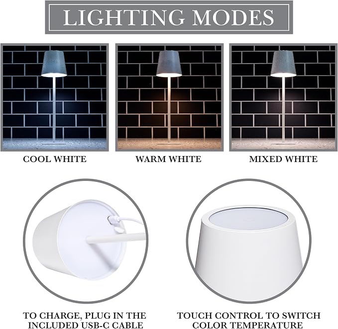 Cordless Portable LED Table Lamp, Rechargeable Battery Desk lamp, 3 Different - Image 3
