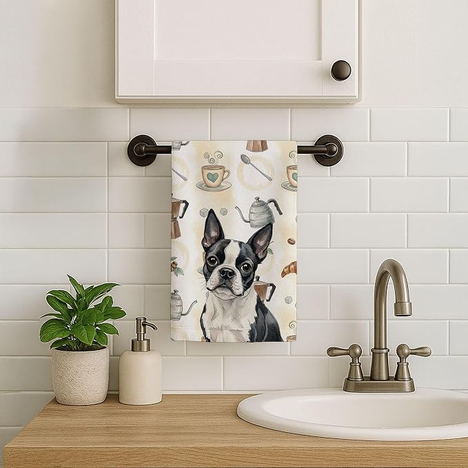 Caroline's Treasures Boston Terrier Coffee Bar Kitchen Towel Velour Plush Front - Image 7