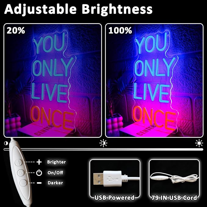 You Only Live Once Neon Sign for Wall Decor Dimmable Inspirational Led Sign for - Image 3