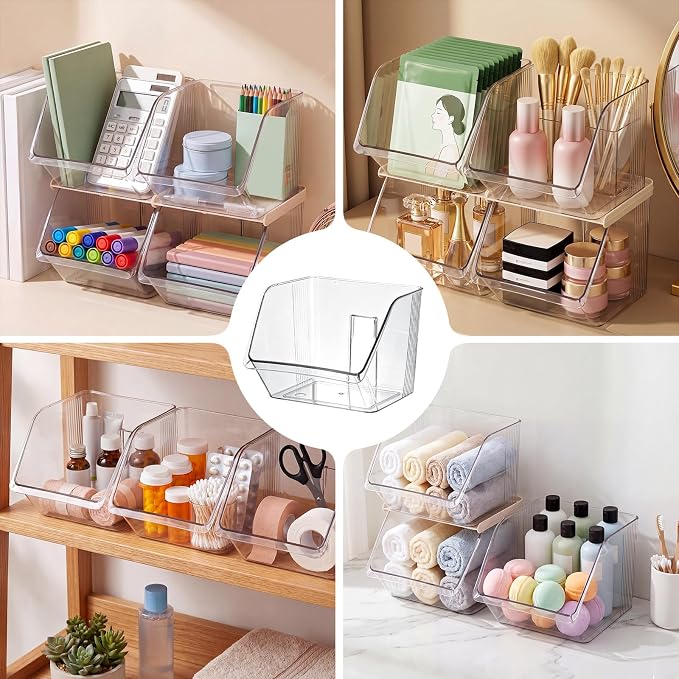 4 Pcs Clear Plastic Storage Bins Stackable Pantry Storage Organizer Kitchen - Image 5