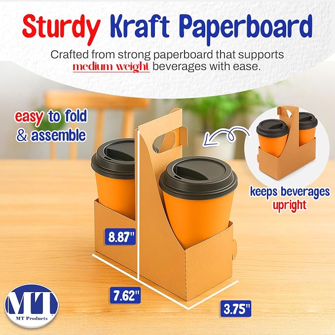 MT Products Kraft 2 Cup Carrier 7.62" x 3.75" x 8.87" - Image 2