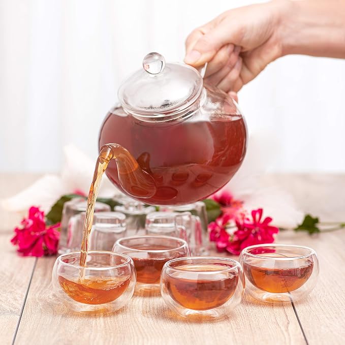 Moss & Stone Glass 27oz Tea Kettle Infuser & 4 Tea Cups Gift Set, Borosilicate - Image 5