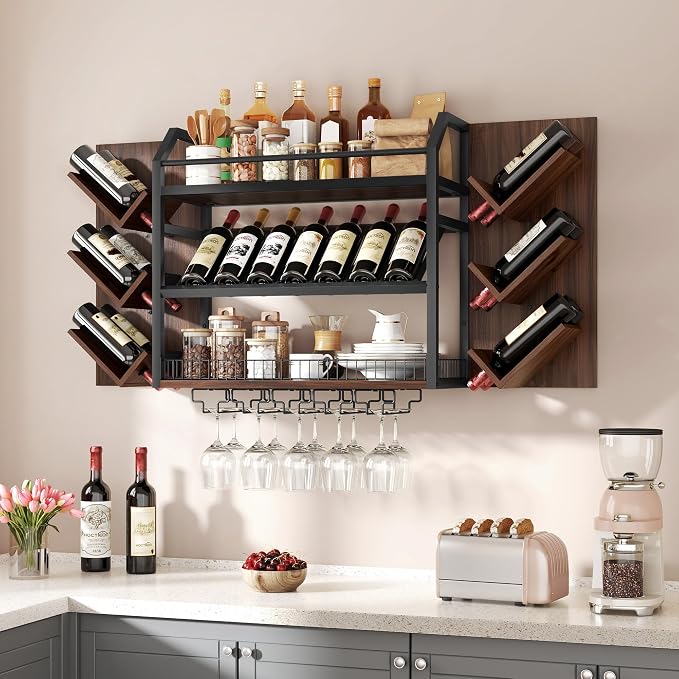 Hoctieon 48.6in Wall Mounted Wine Rack, 3 Tier Hanging Wine Racks - Image 3