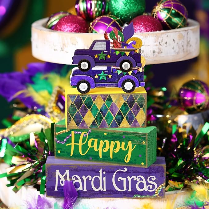 Lineshading 4 Pcs Mardi Gras Decorations Mardi Gras Table Centerpieces Wooden - Image 5