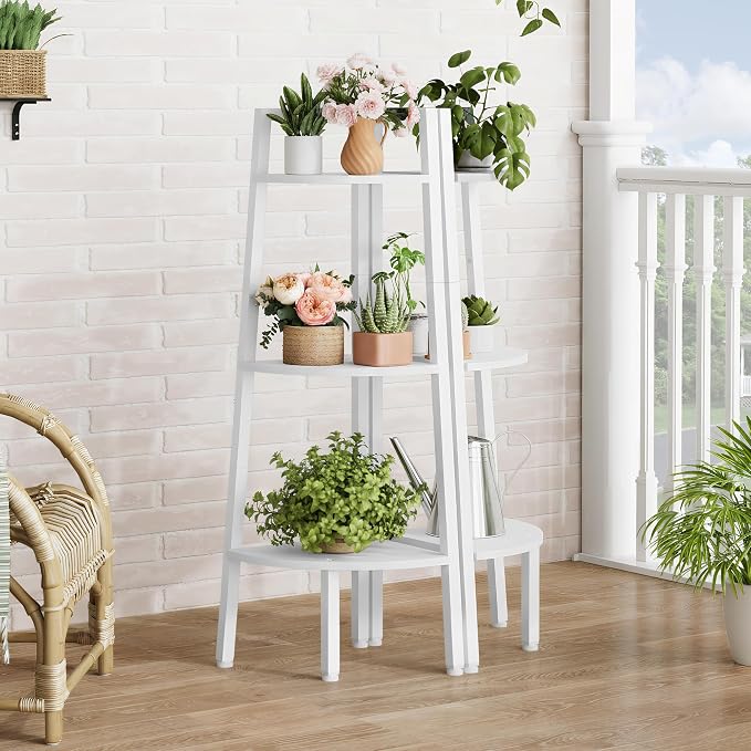 Hoctieon Corner Shelf, 3-Tier 40" Tall Corner Bookshelf, Rustic Ladder Shelf - Image 7