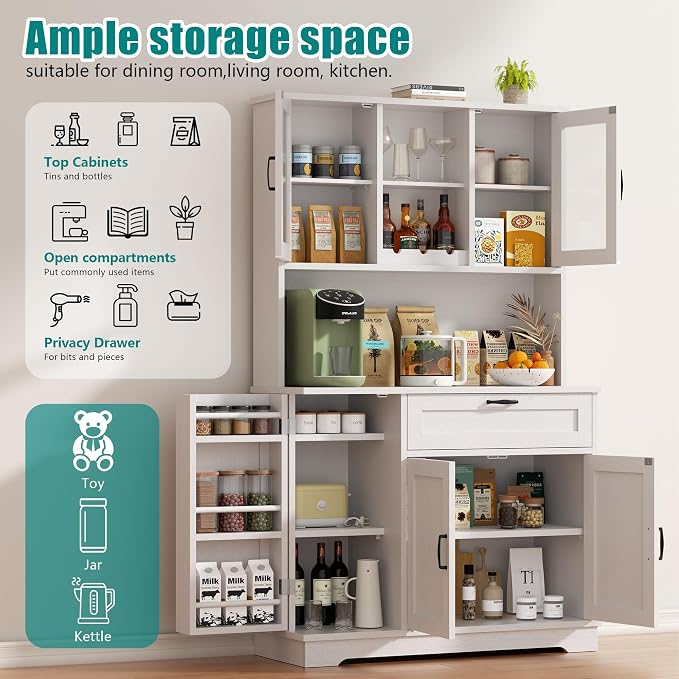 Vongrasig Kitchen Pantry Cabinet, Large Kitchen Hutch Formhouse Storage Cabinet - Image 6