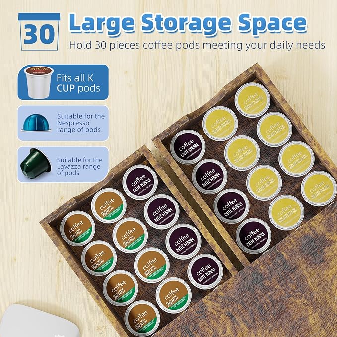 Simple Trending Wooden Coffee Pod Holder Drawer, K Cup Drawer Organizer - Image 6