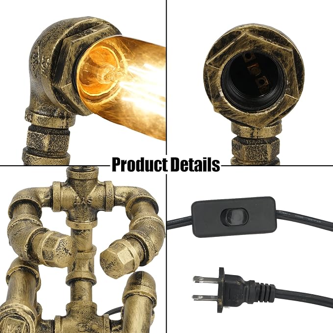 Steampunk Table Lamp, Vintage Industrial Metal Robot Table lamp, Creative Water - Image 3