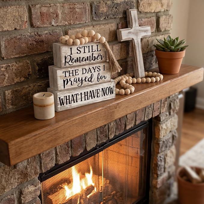 Yuntau 4 Pcs Farmhouse Wooden Tabletop Decor Rustic Retro Wood Bead Garland I - Image 3