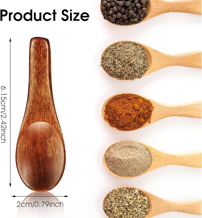 Ymapinc 4 Pcs Tiny Wooden Spoons, Handmade Mini Spoon - Image 2