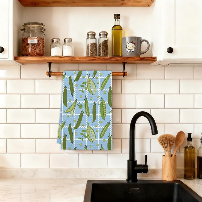 Bright Green Beans Kitchen Towels, Quick Drying Dish Towels, Soft Absorbent - Image 3