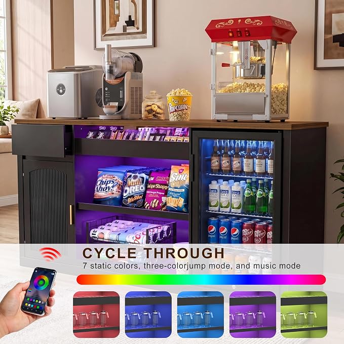 GDLF Snack Bar Cabinet with Fridge Space, 70.1" Snack Organizer with Storage - Image 6