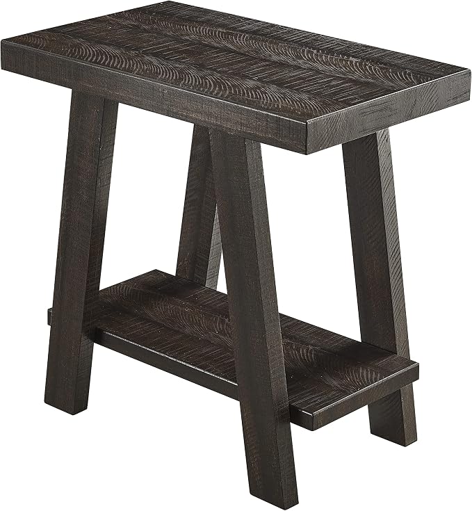Contemporary End Table with Storage Shelf, Weathered Espresso Wood Side Table - Image 6