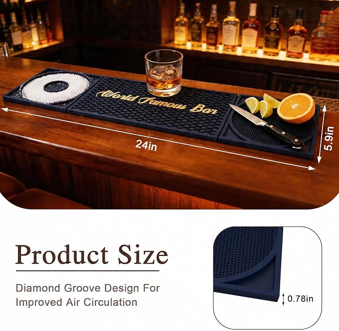 Bar Mat 3-in-1 Non-Slip Bartender Mat, Bar Accessories Countertop Mat 24 x 6 - Image 2
