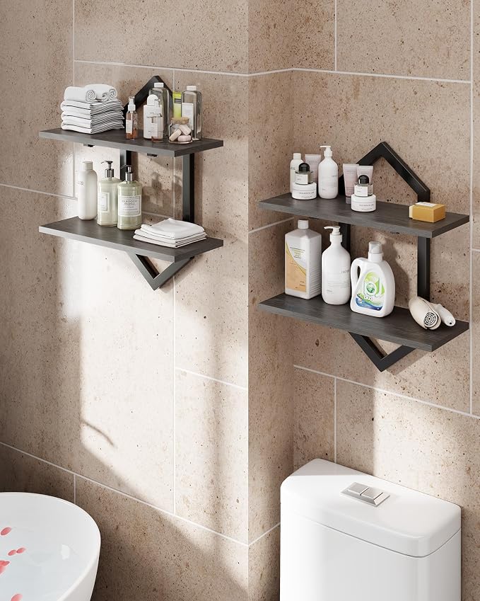 Floating Shelves, Wall Mounted Decorative Shelves, 2-Tier Modern Geometric - Image 9
