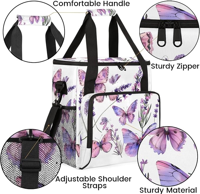 Butterfly Lavender Coffee Maker Carring Bag, Large Insulated Storage Organizer - Image 6