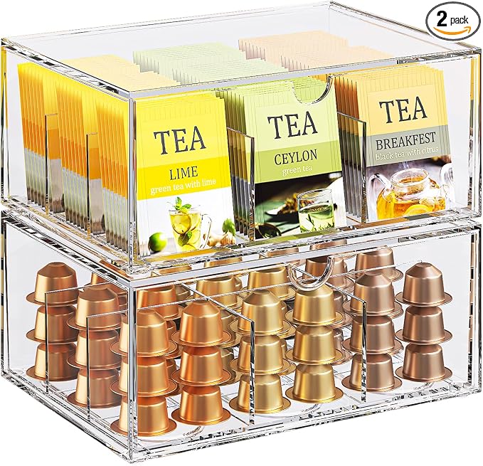 2 Pack Coffee Pod Storage Drawer, Stackable Tea Bag Organizer by Unknown