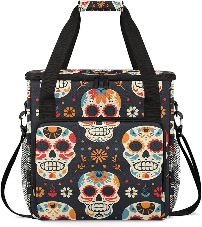 Sugar Skull Floral Coffee Maker Carring Bag, Large Insulated Storage Organizer by Home