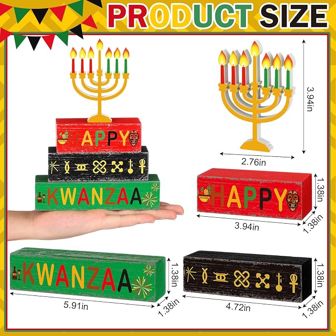 Geelin 4 Pcs Kwanzaa Wooden Table Centerpiece Set Wooden African Heritage - Image 4