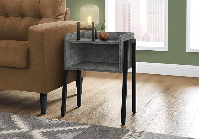 Slim Grey End Table with Storage Cubby, Modern 2-Tier Accent Side Table with by Noeko