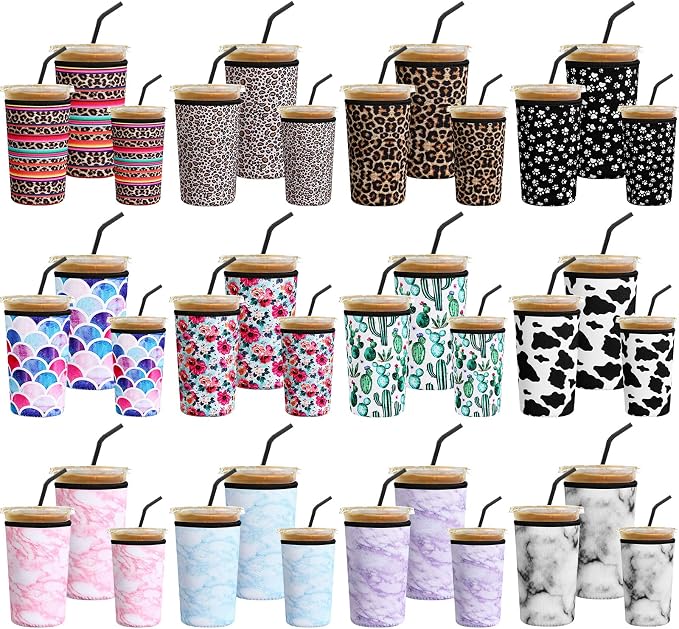 Irenare 36 Pack Reusable Assorted Sizes Iced Coffee Sleeves Neoprene Insulator by Irenare