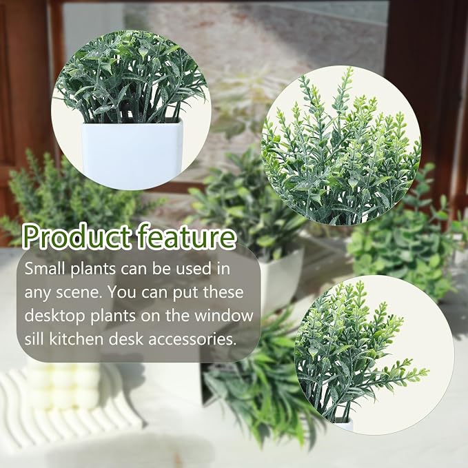 GREENTIME 4 Pack Fake Plants in White Pot Small Artificial Eucalyptus Potted - Image 3