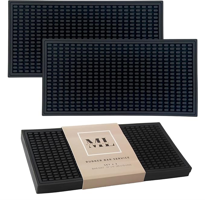 2 Pack Rubber Bar Mat – Non-Slip Spill & Drip Mat by MARELUNNA
