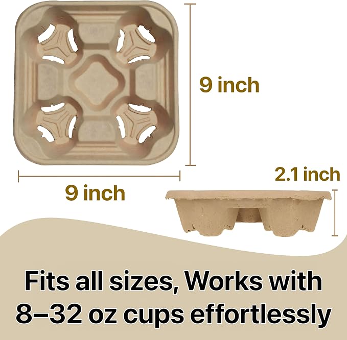 4-Compartment Drink Carrier, 8–32 oz No-Spill Biodegradable Eco-Friendly Tray - Image 2