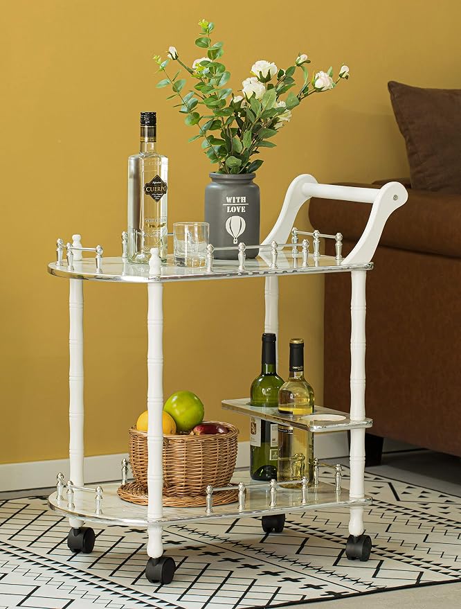 Serving Bar Cart Tea Trolley, 2 Tier Shelves on Rolling Wheels, Mobile Liquor - Image 2