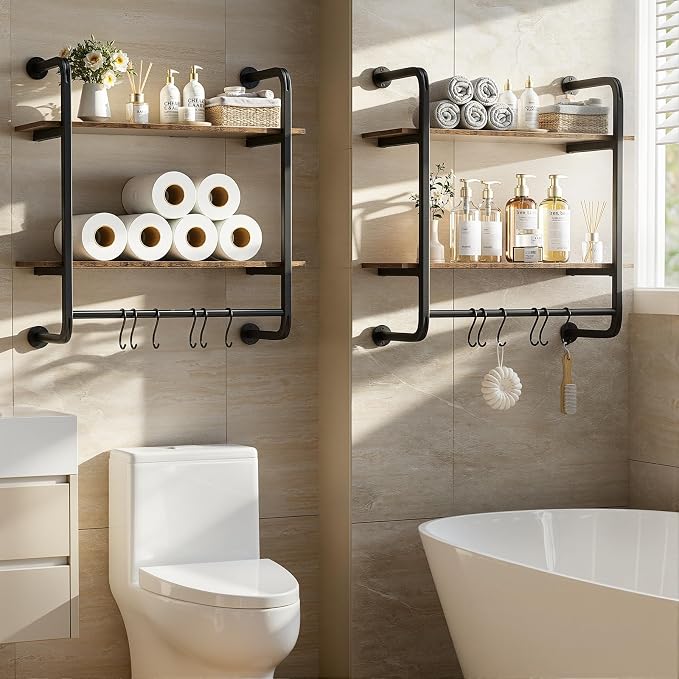 2 Tier Industrial Pipe Floating Shelf, Coffee Bar Shelves Display Bookshelf - Image 7