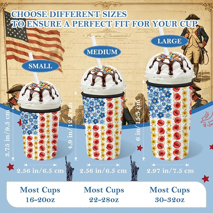 3 Pack 250th Anniversary USA Patriotic Reusable Insulated Neoprene Iced Coffee - Image 3