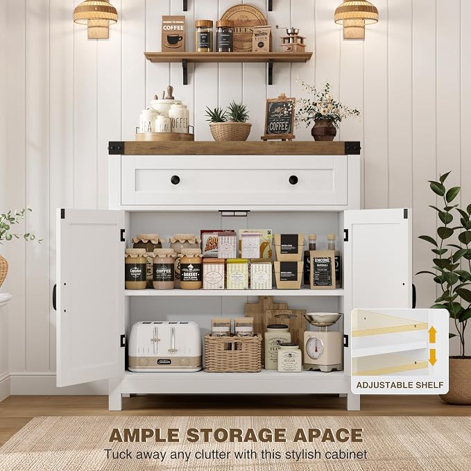 HOSTACK Coffee Bar Cabinet, Kitchen Storage Cabinet, Modern Farmhouse Buffet - Image 8