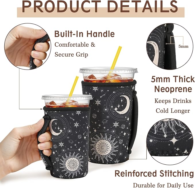 KJQJLY 3 Pack Reusable Iced Coffee Sleeves - Image 4