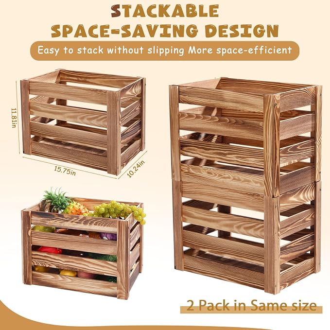Ripeng 3 Pack Wooden Large Crates Storage Crate Decorative Wood Crates Wooden - Image 2