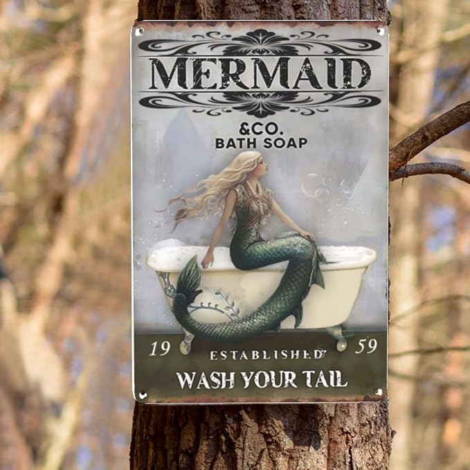 Retro Signs Vintage Bathroom Mermaid Bath Soap Wash Your Tail Signs Retro - Image 8