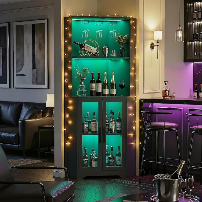 65" Tall LED Corner Bar Cabinet - Image 3