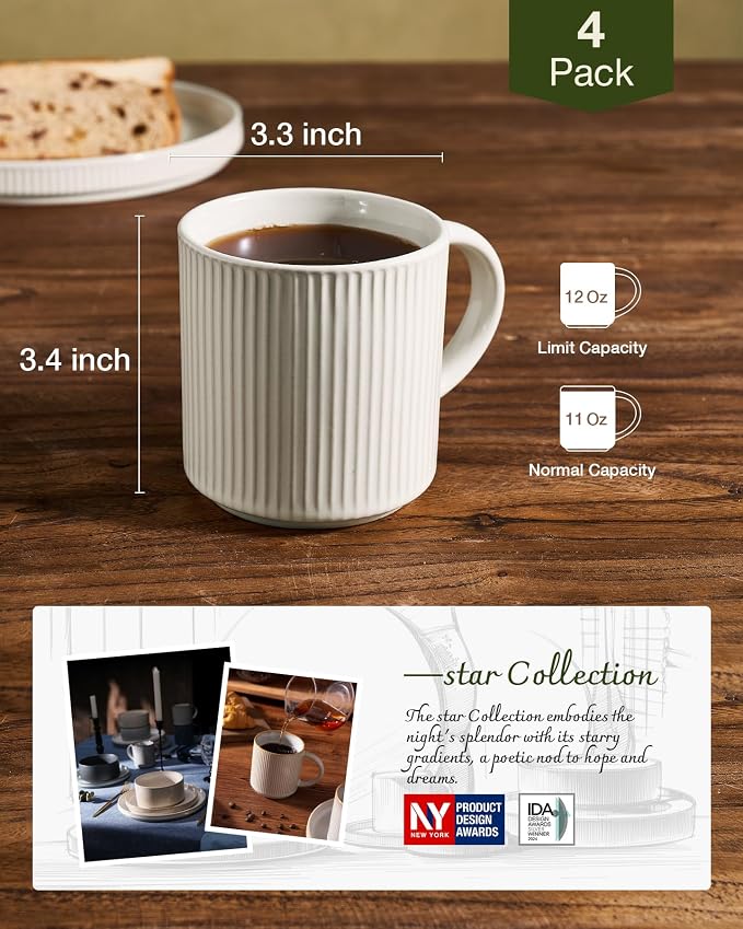 famiware Coffee Mug Set for 4, Star 12 oz Catering Mugs Cup Set - Image 5