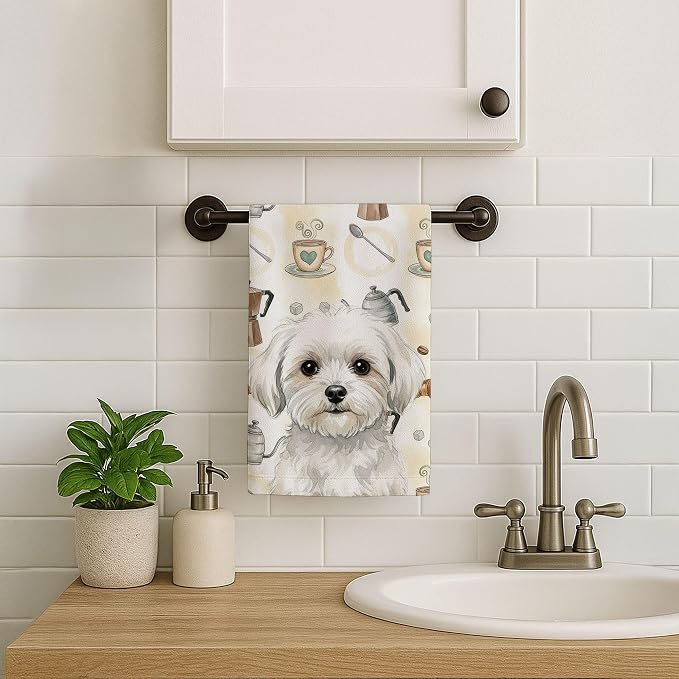 Caroline's Treasures Maltese Coffee Bar Kitchen Towel Velour Plush Front and - Image 7