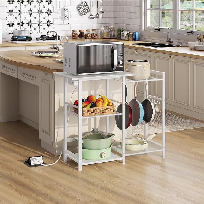 HOOBRO Bakers Rack with Power Outlet, Microwave Stand with Pots Rack, Kitchen - Image 2