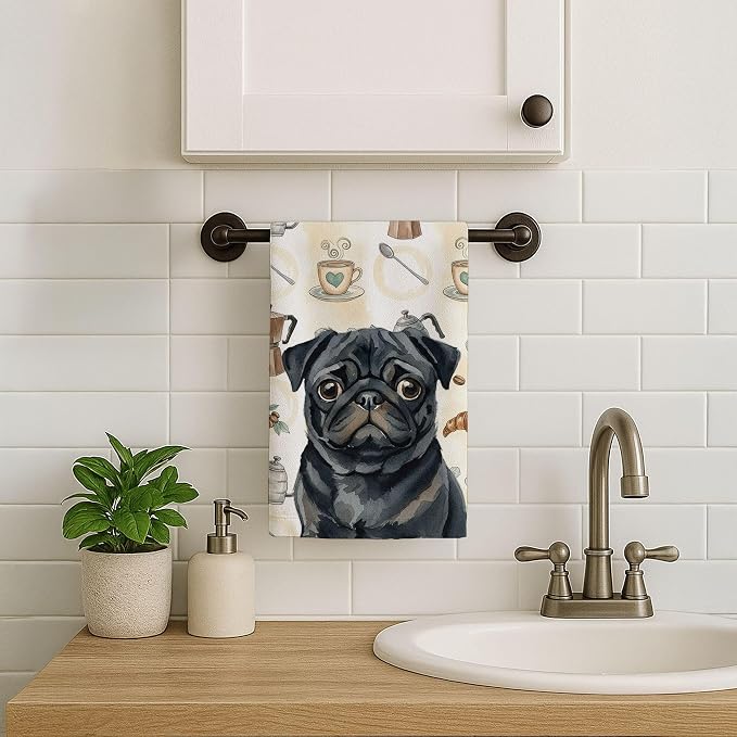 Caroline's Treasures Black Pug Coffee Bar Kitchen Towel Velour Plush Front and - Image 7