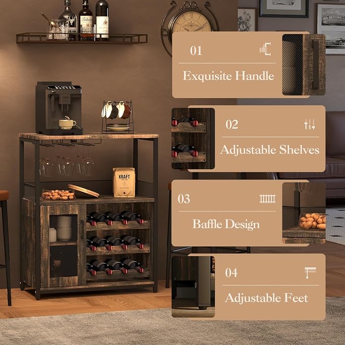 OUTLANE 3-Tier Wine Bar Cabinet - Image 7