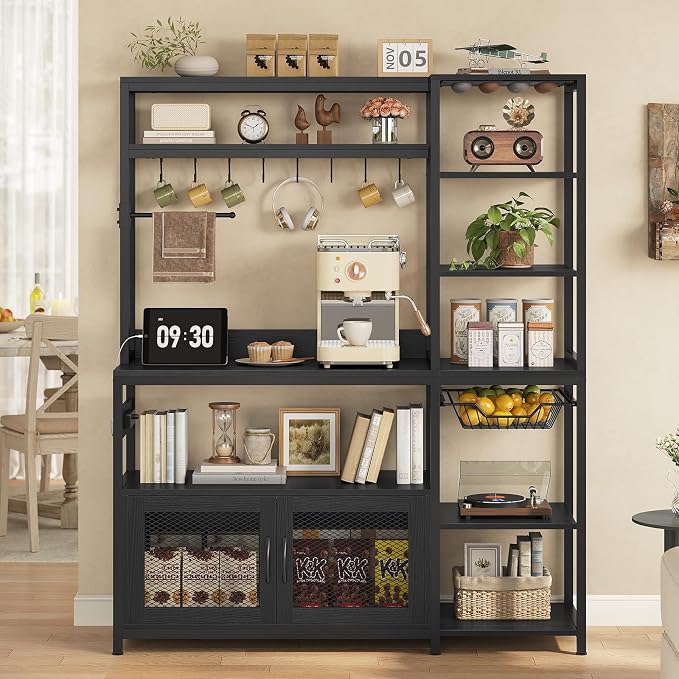 47.2 in Bakers Rack with Power Outlet & LED Light, Coffee Bar with Coffee Pod - Image 9